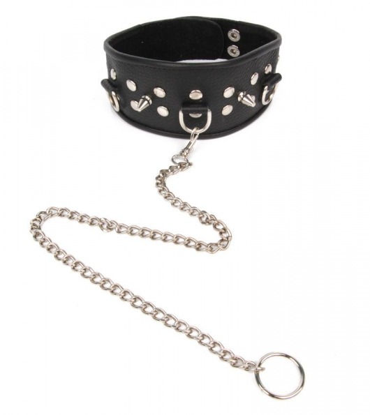 Черный ошейник с шипами и металлическим поводком-цепочкой - Notabu - купить с доставкой в Вологде