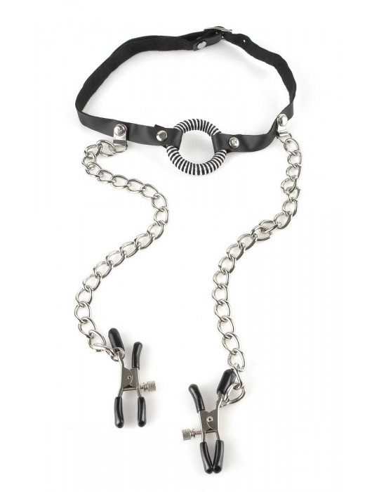 Кляп, соединенный цепочкой с клипсами для сосков - Pipedream - купить с доставкой в Вологде