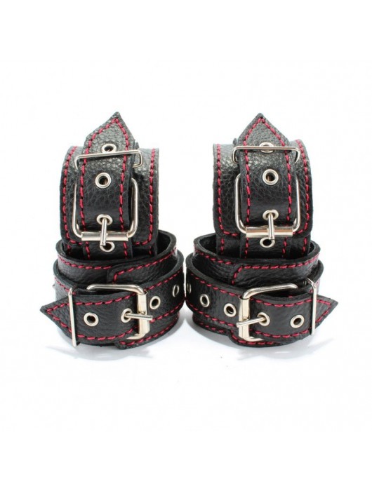 Черный бондажный набор с красной строчкой - БДСМ Арсенал - купить с доставкой в Вологде
