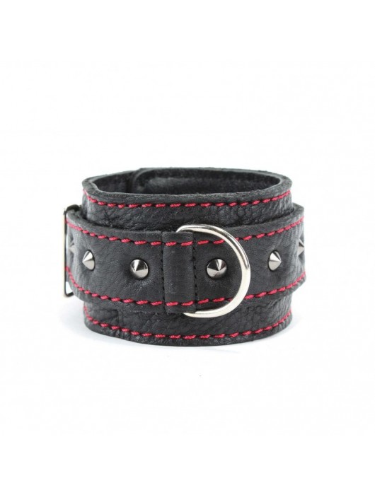 Черные оковы с шипами и контрастной строчкой - БДСМ Арсенал - купить с доставкой в Вологде