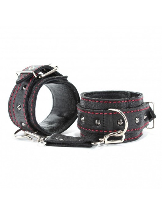 Черные оковы с шипами и контрастной строчкой - БДСМ Арсенал - купить с доставкой в Вологде