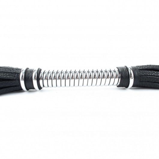 Черная длинная плеть с серебристой ручкой - 56 см. - БДСМ Арсенал - купить с доставкой в Вологде