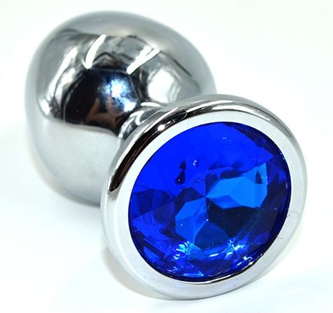 Серебристая анальная пробка из нержавеющей стали с синим кристаллом - 8,5 см. - Kanikule - купить с доставкой в Вологде