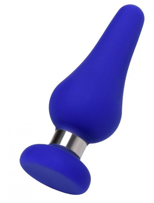 Синяя силиконовая анальная втулка с ограничителем - 13 см. - ToyFa