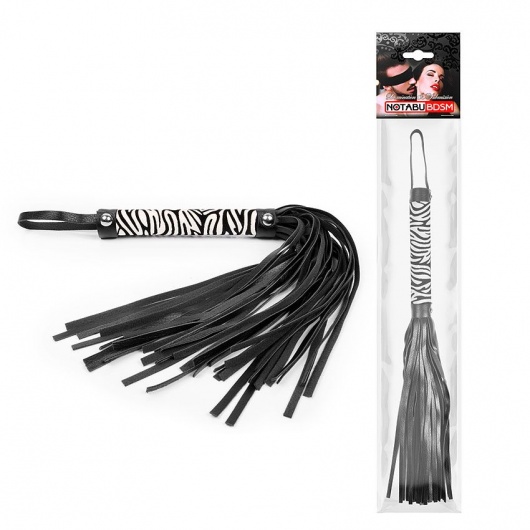Черная многохвостовая плеть с круглой ручкой-зеброй - 39 см. - Notabu - купить с доставкой в Вологде