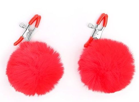 Зажимы для сосков с красным пушком - Notabu - купить с доставкой в Вологде