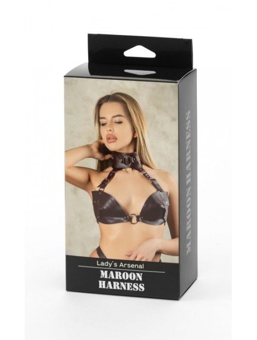 Бордовая сбруя из ошейника с лифом Ladys Arsenal - БДСМ Арсенал - купить с доставкой в Вологде