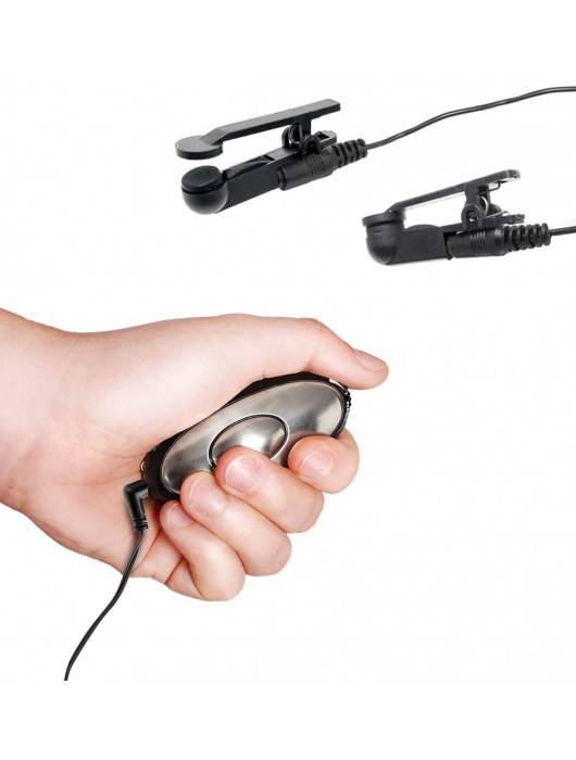 Черные электрические зажимы для сосков Shock Therapy Nipple Clamps - Pipedream - купить с доставкой в Вологде