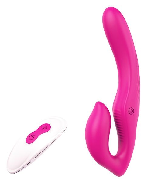 Ярко-розовый безремневой страпон REMOTE DOUBLE DIPPER - 22 см. - Dream Toys - купить с доставкой в Вологде