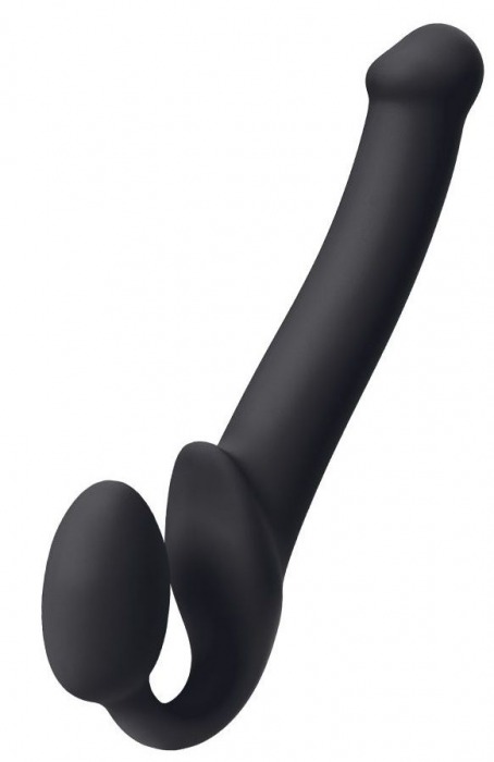 Черный безремневой страпон Silicone Bendable Strap-On M - Strap-on-me - купить с доставкой в Вологде