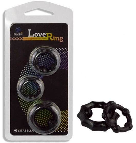 Набор из 3 черных рельефных эрекционных колец - Sitabella - в Вологде купить с доставкой