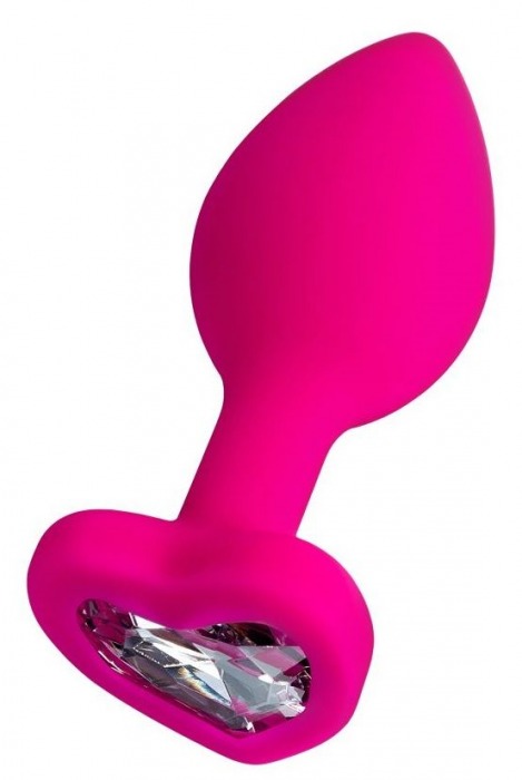Розовая анальная втулка Diamond Heart с прозрачным кристаллом - 8 см. - ToyFa - купить с доставкой в Вологде
