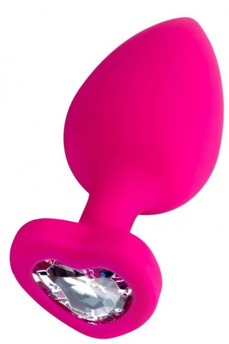 Розовая анальная втулка Diamond Heart с прозрачным кристаллом - 9,5 см. - ToyFa - купить с доставкой в Вологде