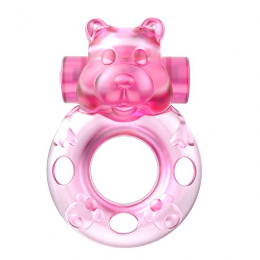 Розовое эрекционное виброкольцо на пенис Pink Bear - Baile - в Вологде купить с доставкой