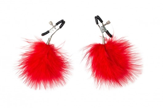 Зажимы на соски с красным пухом Euphoric - Lola Games - купить с доставкой в Вологде
