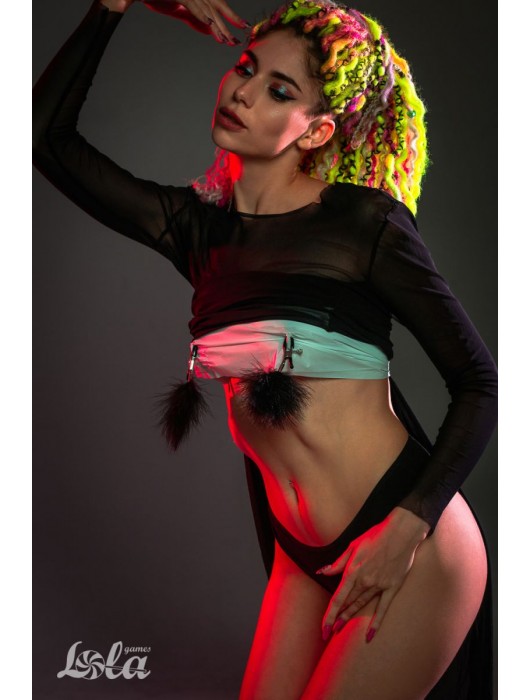 Зажимы на соски с черным пухом Euphoric - Lola Games - купить с доставкой в Вологде