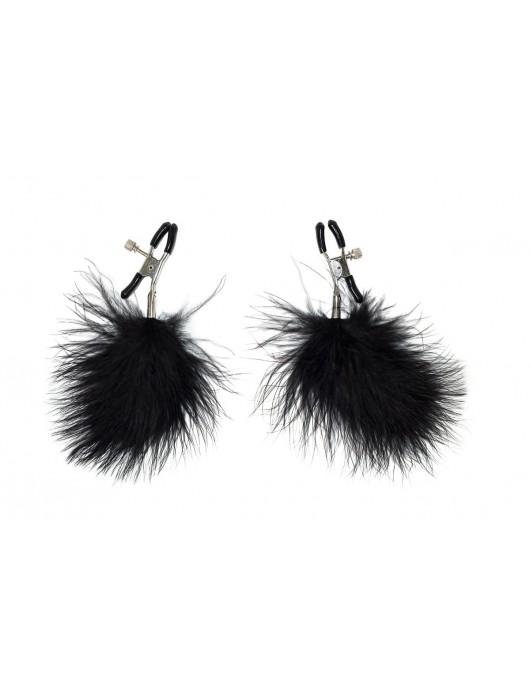 Зажимы на соски с черным пухом Euphoric - Lola Games - купить с доставкой в Вологде