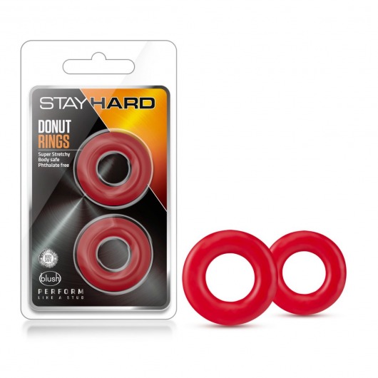 Набор из 2 красных эрекционных колец Stay Hard Donut Rings - Blush Novelties - в Вологде купить с доставкой