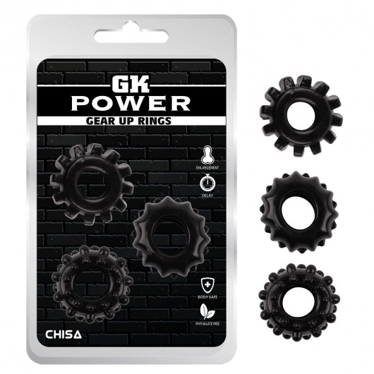 Набор из 3 черных эрекционных колец Gear Up Rings - Chisa - в Вологде купить с доставкой