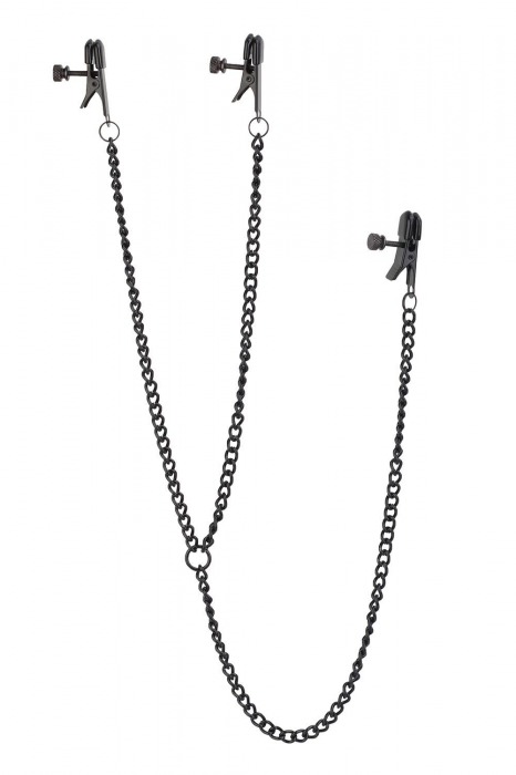 Черные зажимы на соски и клитор на цепочке DELUXE NIPPLE   CLIT CLAMPS - Dream Toys - купить с доставкой в Вологде