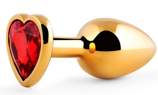 Золотистая анальная пробка с красным стразом-сердечком - 8 см. - Anal Jewelry Plug - купить с доставкой в Вологде