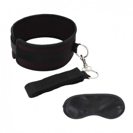 Черный ошейник с длинным поводком Collar and Leash Set - Lux Fetish - купить с доставкой в Вологде