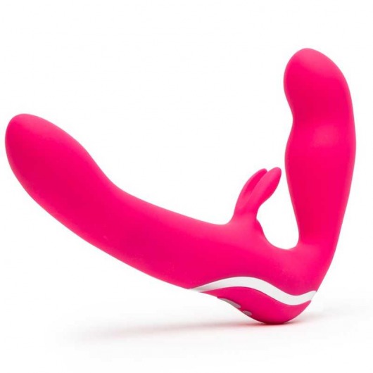 Ярко-розовый безремневой страпон Rechargeable Vibrating Strapless Strap-On - Happy Rabbit - купить с доставкой в Вологде