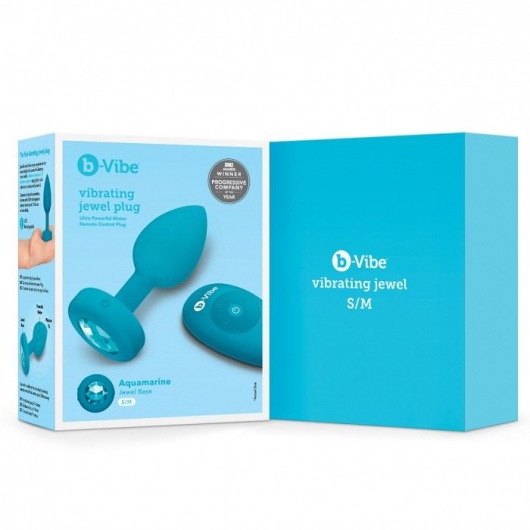 Бирюзовая анальная вибровтулка с кристаллом Vibrating Jewel Plug S/M - 10 см. - b-Vibe