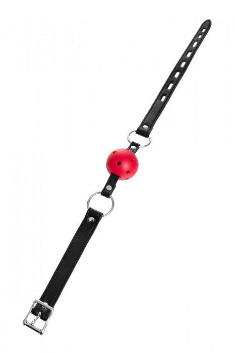Красный кляп-шар на черных ремешках - ToyFa - купить с доставкой в Вологде