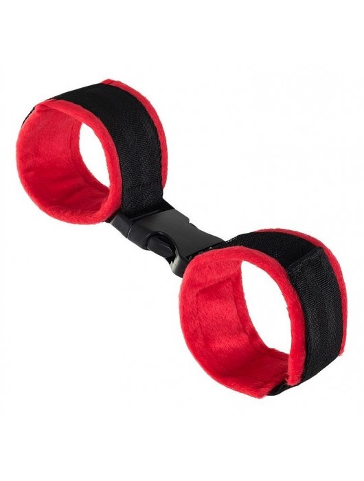 Красно-черные велюровые наручники Anonymo - ToyFa - купить с доставкой в Вологде