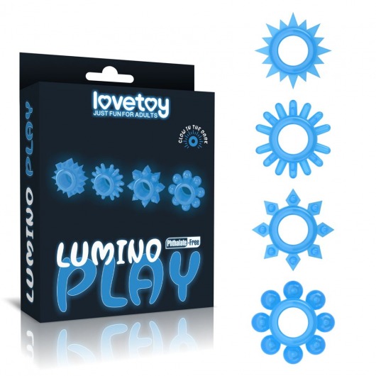 Набор из 4 голубых, светящихся в темноте эрекционных колец Lumino Play - Lovetoy - в Вологде купить с доставкой