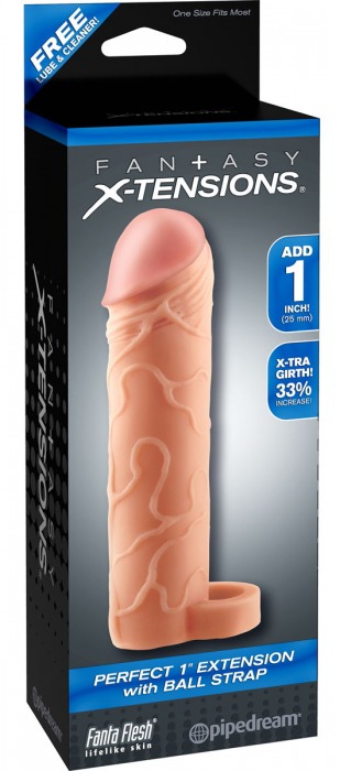 Телесная насадка с кольцом Perfect 1 Extension with Ball Strap - 17 см. - Pipedream - в Вологде купить с доставкой