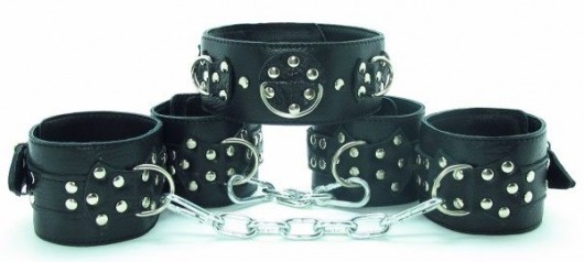 Комплект кожаных БДСМ-аксессуаров с клёпками - БДСМ Арсенал - купить с доставкой в Вологде