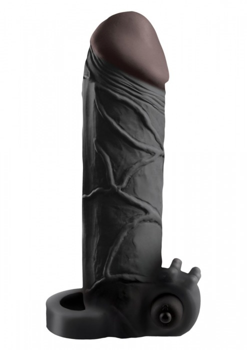 Чёрная вибронасадка с кольцом Vibrating Real Feel 2 Extension - 16 см. - Pipedream - в Вологде купить с доставкой