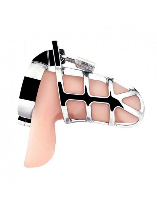 Серебристая металлическая клетка для члена с замком Enslave Cock Cage - BlueLine - купить с доставкой в Вологде