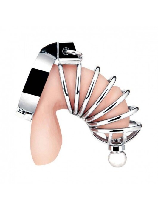 Серебристая клетка для члена Urethral Play Cage - BlueLine - купить с доставкой в Вологде