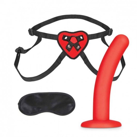 Красный поясной фаллоимитатор Red Heart Strap on Harness   5in Dildo Set - 12,25 см. - Lux Fetish - купить с доставкой в Вологде
