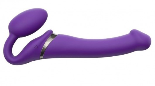 Фиолетовый безремневой вибрострапон Silicone Bendable Strap-On - size M - Strap-on-me - купить с доставкой в Вологде