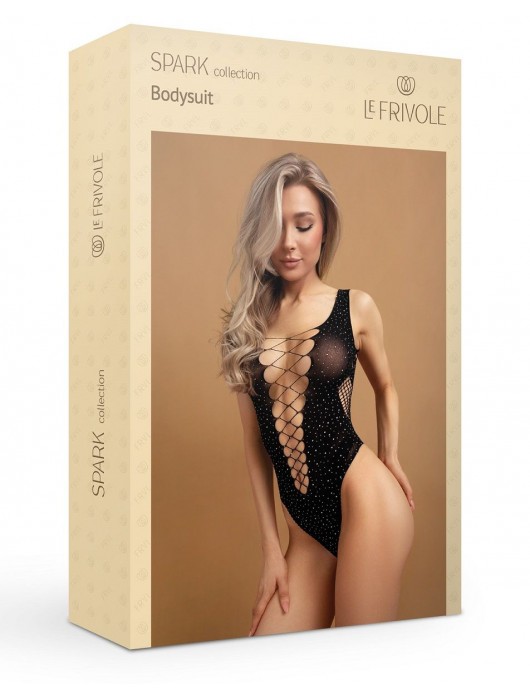 Черное боди с имитацией шнуровки и искрящимися стразами - Le Frivole купить с доставкой