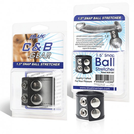 Хомут-утяжка для мошонки из искусственной кожи на клепках SNAP BALL STRETCHER - BlueLine - купить с доставкой в Вологде