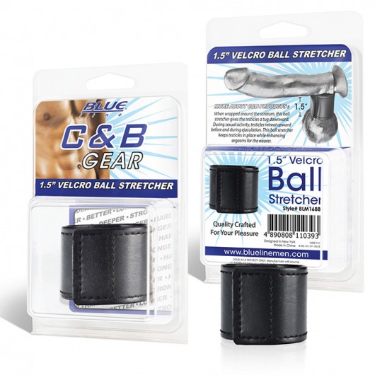 Хомут-утяжка для мошонки из искусственной кожи на липучке VELCRO BALL STRETCHER- 4 см. - BlueLine - в Вологде купить с доставкой