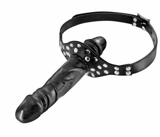 Черный кляп-фаллоимитатор Double Penis Gag - Fetish Tentation - купить с доставкой в Вологде