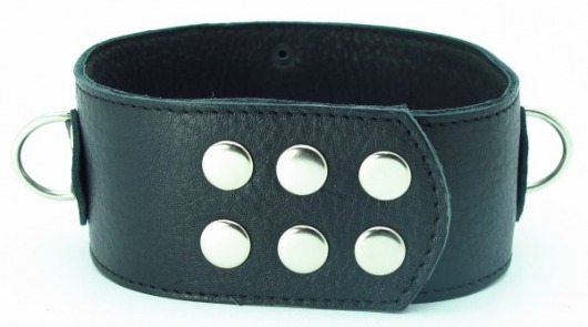 Чёрный кожаный ошейник с кольцами и клёпками - БДСМ Арсенал - купить с доставкой в Вологде