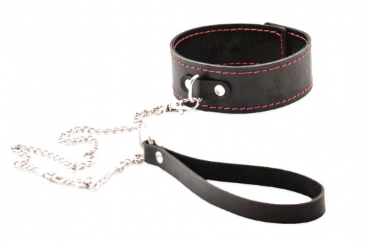 Черный широкий ошейник с красной строчкой и поводком - Crazy Handmade - купить с доставкой в Вологде