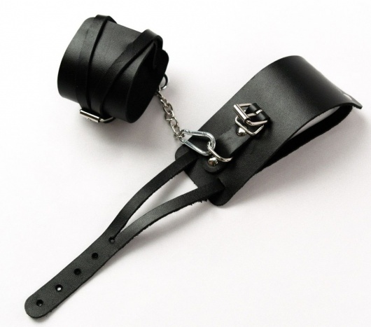Черные кожаные оковы с креплением в виде веревочек - Crazy Handmade - купить с доставкой в Вологде