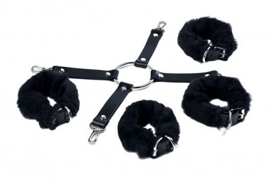 Черный набор для фиксации со съемными меховыми опушками - Лунный свет - купить с доставкой в Вологде