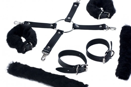 Черный набор для фиксации со съемными меховыми опушками - Лунный свет - купить с доставкой в Вологде