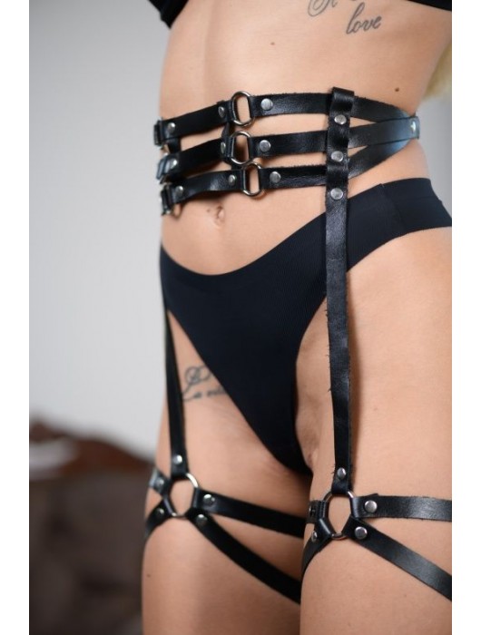 Кожаные гартеры на поясе Esteria - БДСМ Арсенал - купить с доставкой в Вологде