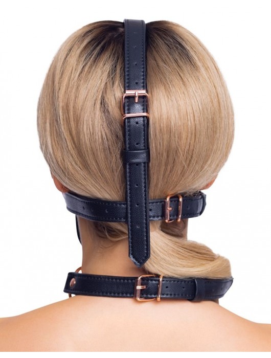 Черный намордник с кляпом-шаром Head Harness With A Gag - Orion - купить с доставкой в Вологде