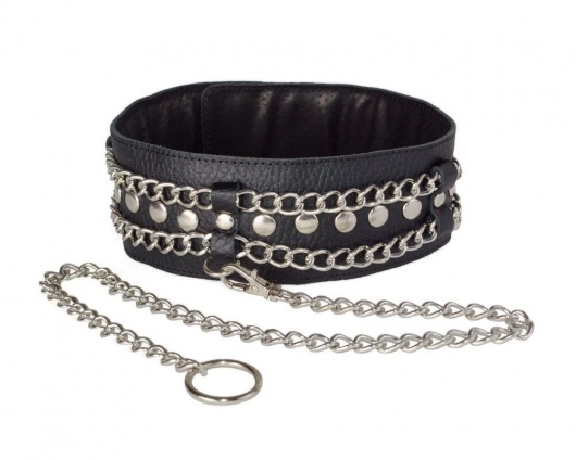 Чёрный ошейник с цепочками и поводком - Sitabella - купить с доставкой в Вологде